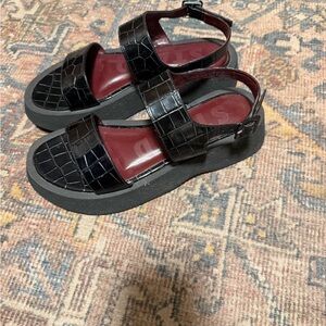 STAUD Black Croc-Embossed Sandals